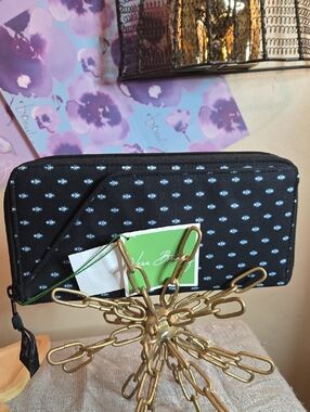 Vera Bradley Black and Blue Patterned Travel Organizer with Gold Chain Detail